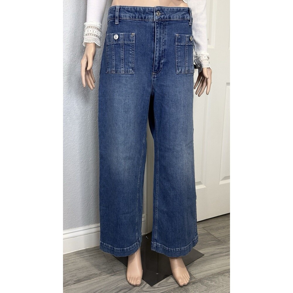 PAIGE Anessa Jeans Womens 31 High Rise Ankle Wide Leg Patch Pocket Blue